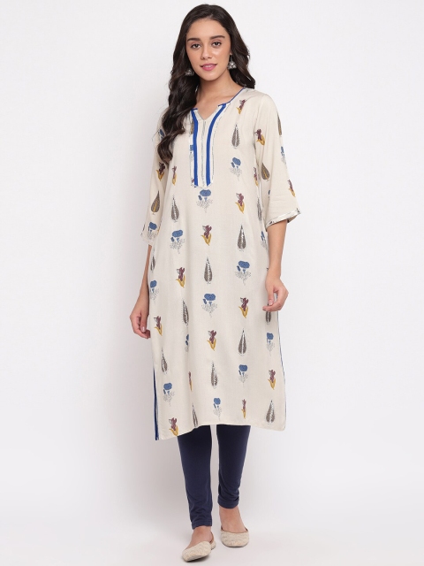 

Ashnaina Women Off-White & Blue Printed A-Line Kurta