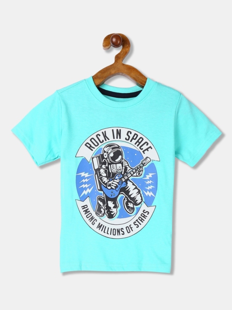 

Cherokee Boys Turquoise Blue Printed Round Neck T-shirt