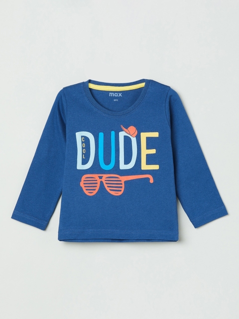

max Boys Blue Printed Round Neck Cotton Pure Cotton T-shirt