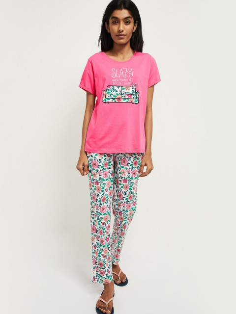 

max Women Pink & White Printed Night Suit