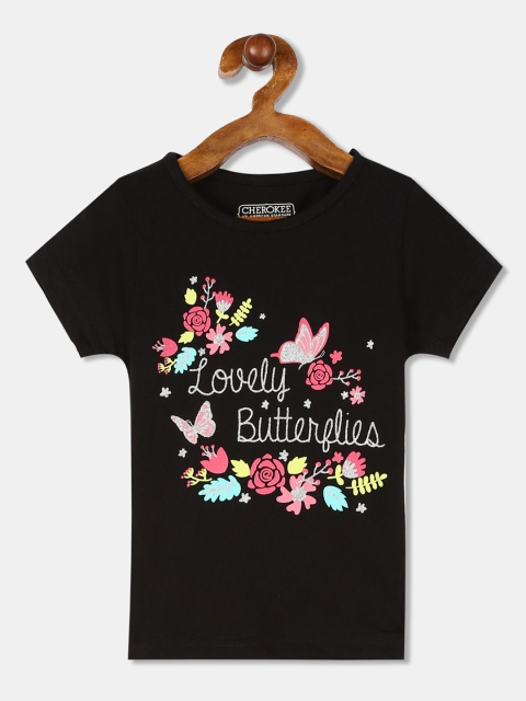 

Cherokee Girls Black Printed Round Neck T-shirt