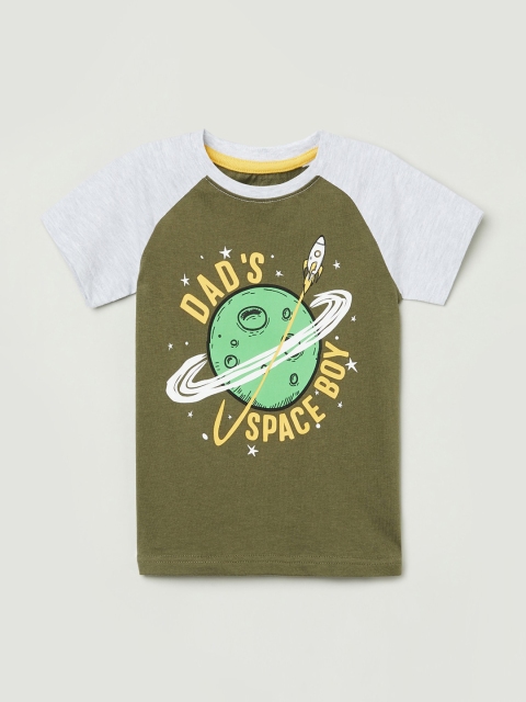 

max Boys Green Printed Round Neck T-shirt