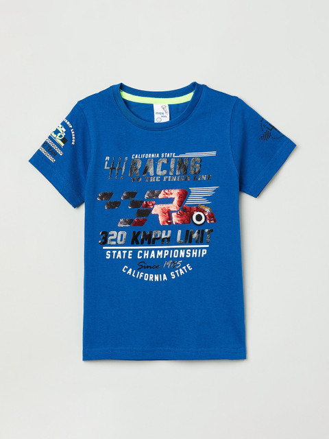 

max Boys Blue Printed Round Neck T-shirt