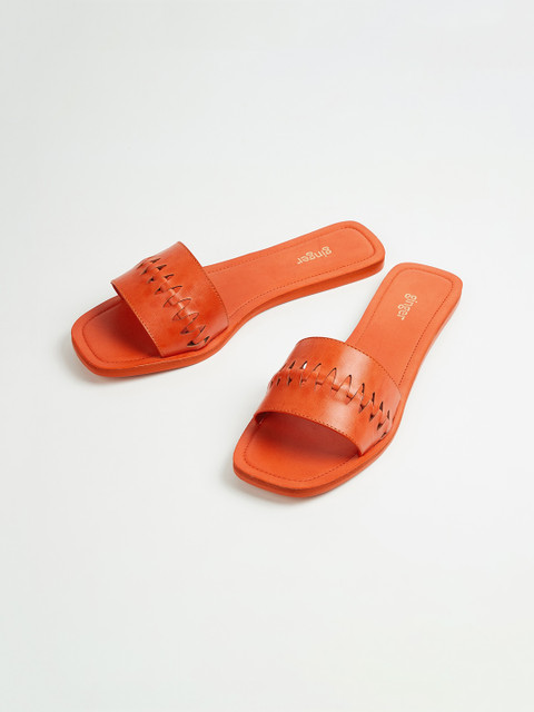 

Ginger by Lifestyle Women Orange Solid PU Open Toe Flats
