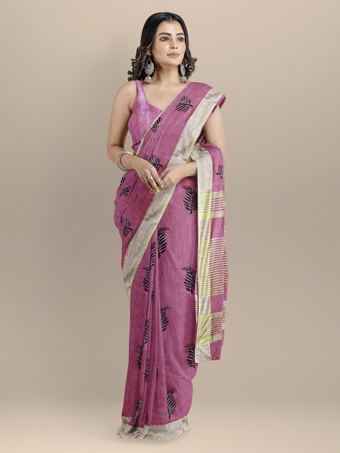 

BharatSthali Pink Silk Cotton Woven Design Handloom Maheshwari Saree