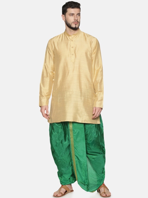 

TATTVA Men Beige & Green Solid Kurta with Dhoti Pants