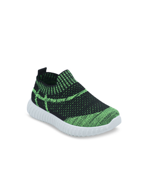 

FEETWELL SHOES Boys Green Textured Canvas Mid-Top Slip-On Sneakers