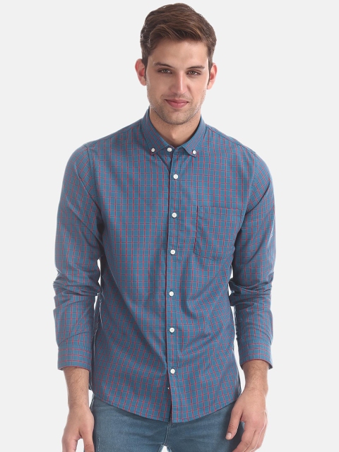 

Ruggers Men Blue Regular Fit Checked Casual Shirt