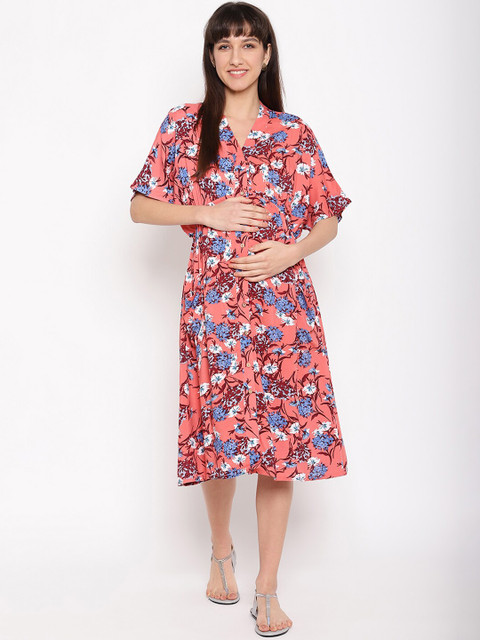

The Vanca Women Peach-Coloured Printed Maternity Kaftan Dress