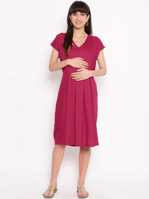 The Vanca Women Red Solid Fit and Flare MaternityDress