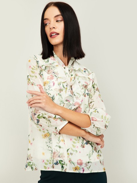 

CODE by Lifestyle Women White Printed A-Line Top