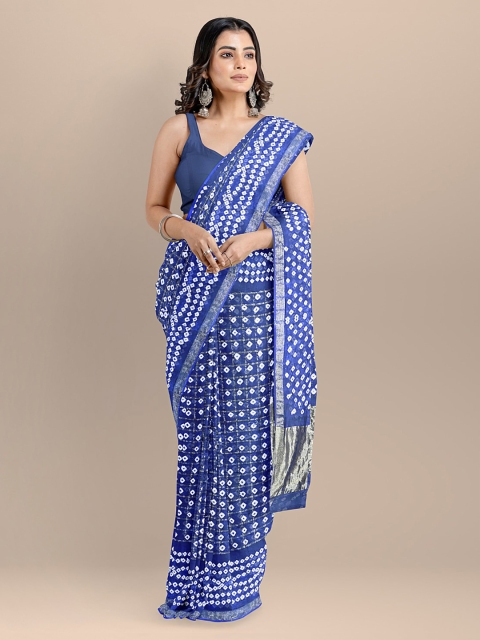 BharatSthali Blue Art Silk Printed Bandhani Saree