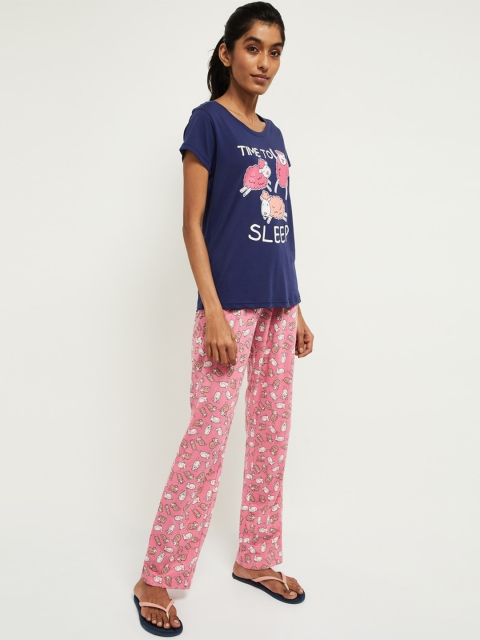 

Max Women Blue & Pink Printed Night Suit