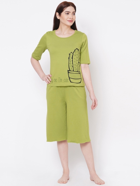 

Mystere Paris Women Olive Green Printed Night Suit