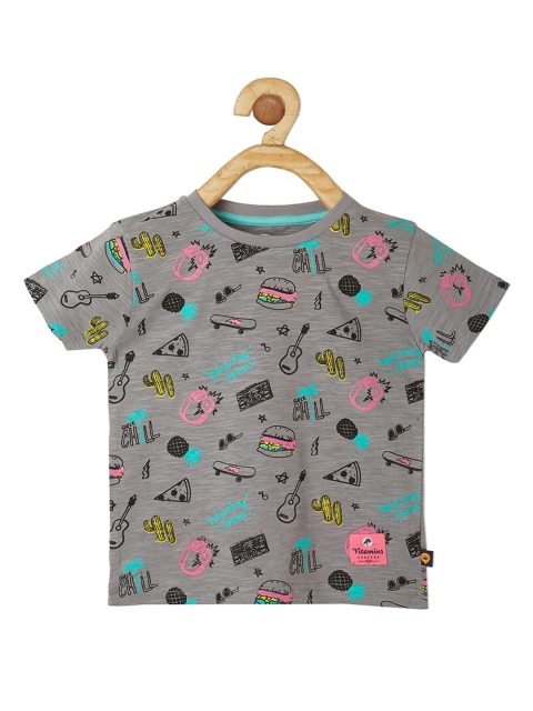 

VITAMINS Boys Grey Printed Round Neck T-shirt