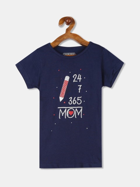 

Cherokee Girls Navy Blue Printed Round Neck T-shirt