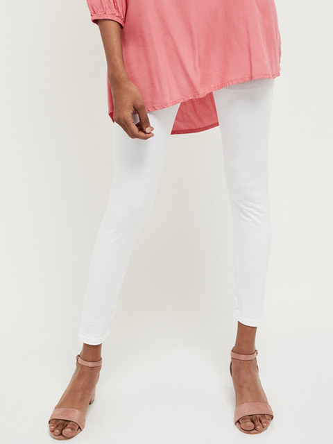 

max Women White Solid Ankle Length Leggings