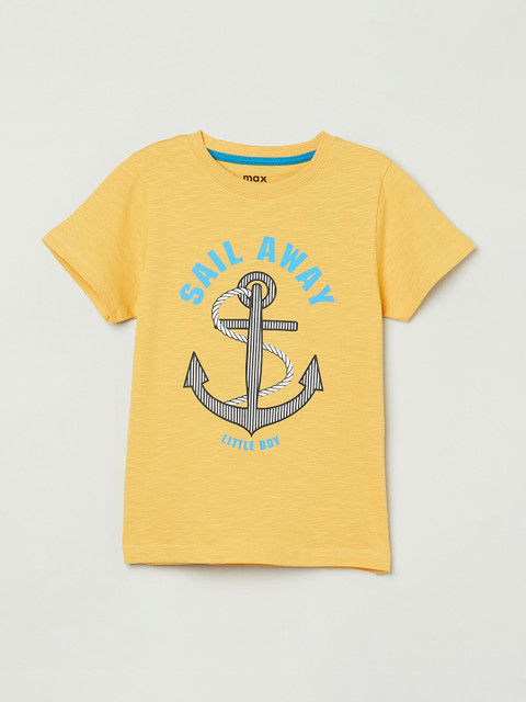 

max Boys Yellow Printed Round Neck T-shirt