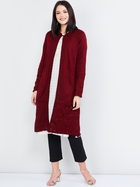 

max Women Maroon Solid Open Front Shrug