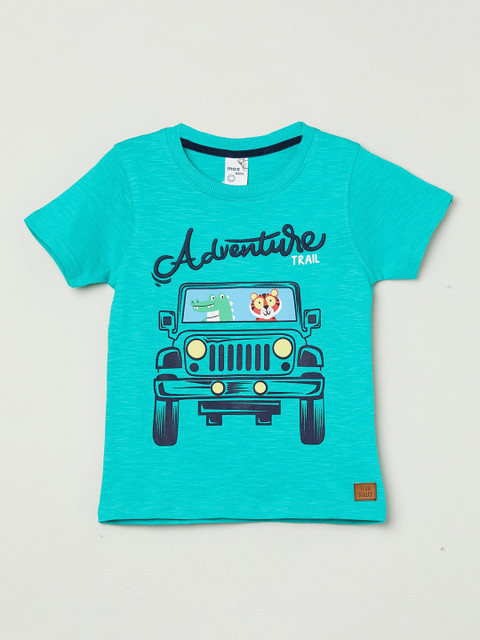 

max Boys Sea Green Printed Round Neck Cotton T-shirt