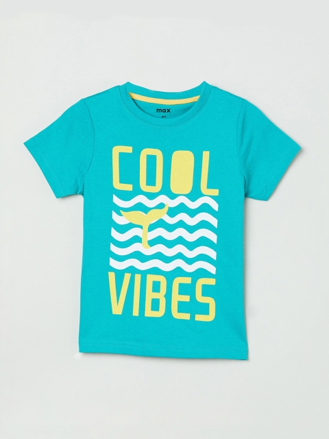 

max Boys Green Printed Round Neck Cotton T-shirt
