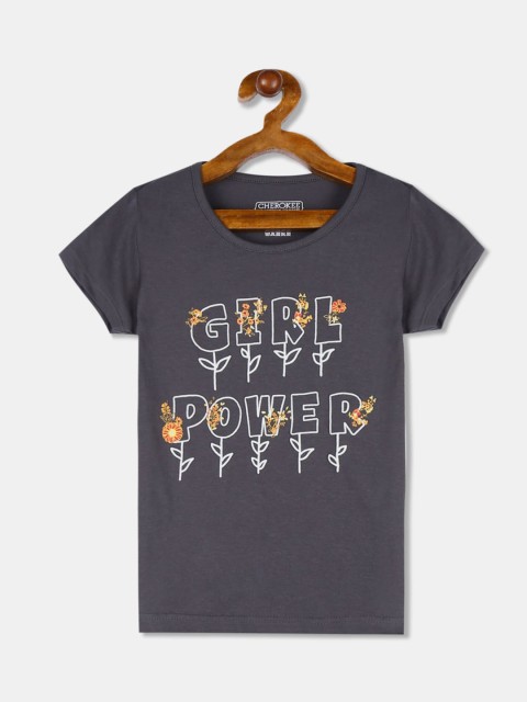 

Cherokee Girls Grey Printed Round Neck T-shirt