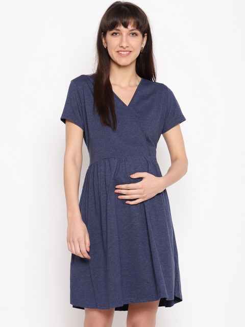 

The Vanca Women Navy Blue Solid Wrap Maternity Dress