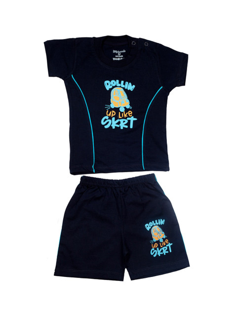 

Zoom Minimondo Infant Kids Navy Blue & Yellow Printed Night Suit