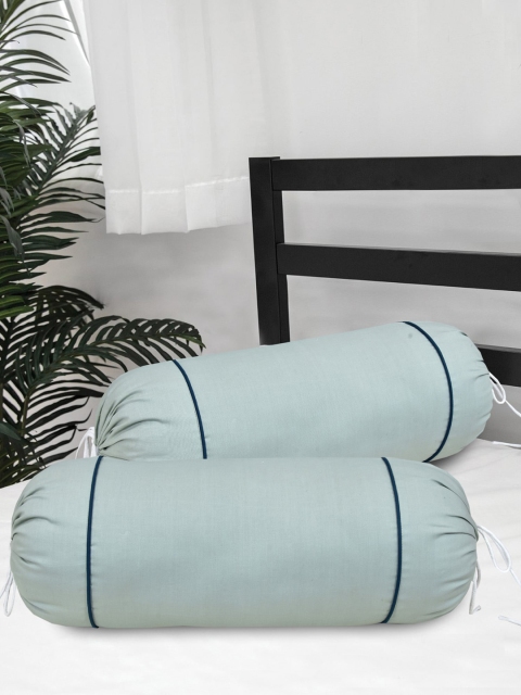 

Clasiko Set Of 2 Green & Blue Solid Bolster Covers