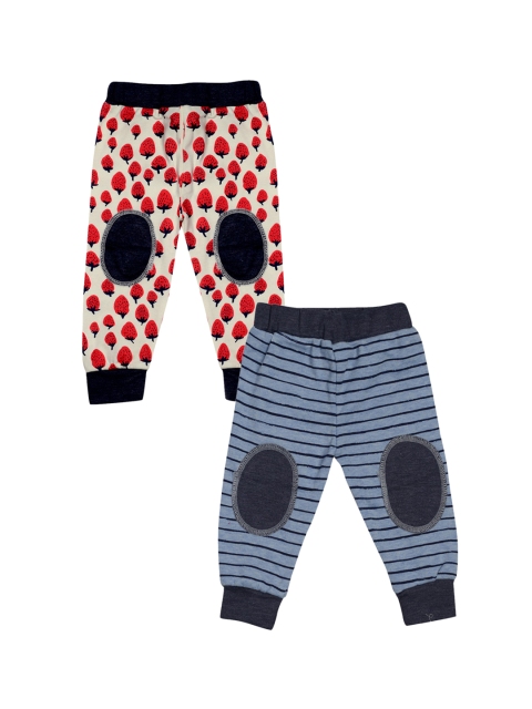 

TINY HUG Boys Pack of 2 Blue & Red Printed Slim Fit Joggers