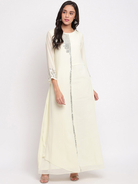 

Ashnaina Women Off-White Embellished Maxi Dress
