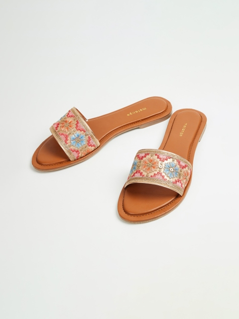 

Melange by Lifestyle Women Gold-Toned Embellished Fabric Open Toe Flats