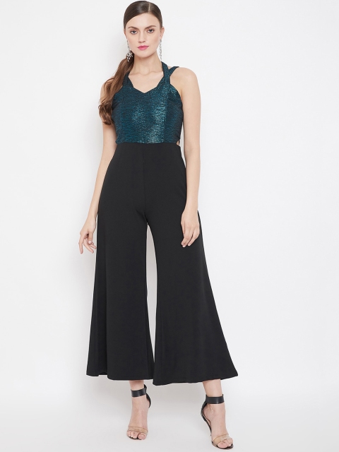 

Madame Women Teal Blue & Black Colourblocked Jumpsuit