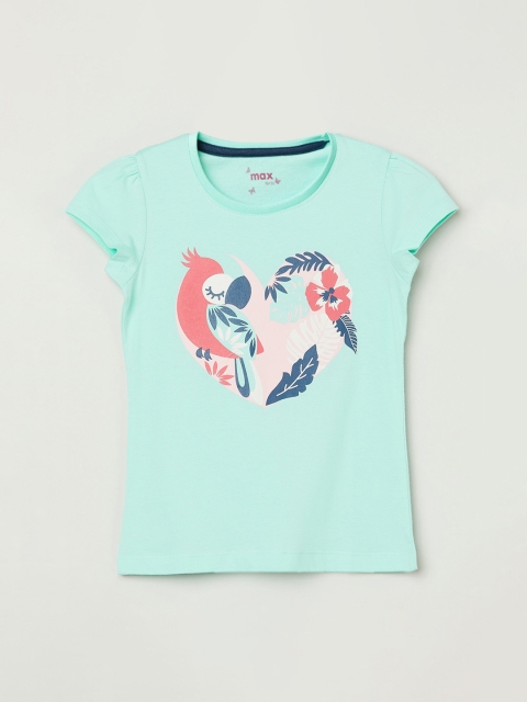 

max Girls Green Printed Cotton Top