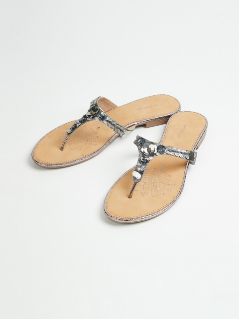 

Melange by Lifestyle Women Grey Textured PU T-Strap Flats