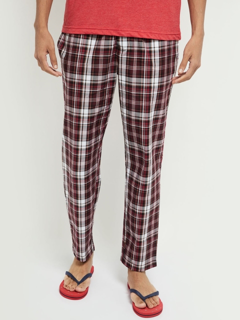 

max Men Red & Maroon Checked Cotton Lounge Pants