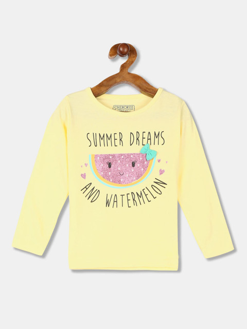 

Cherokee Girls Yellow Printed Round Neck Cotton T-shirt