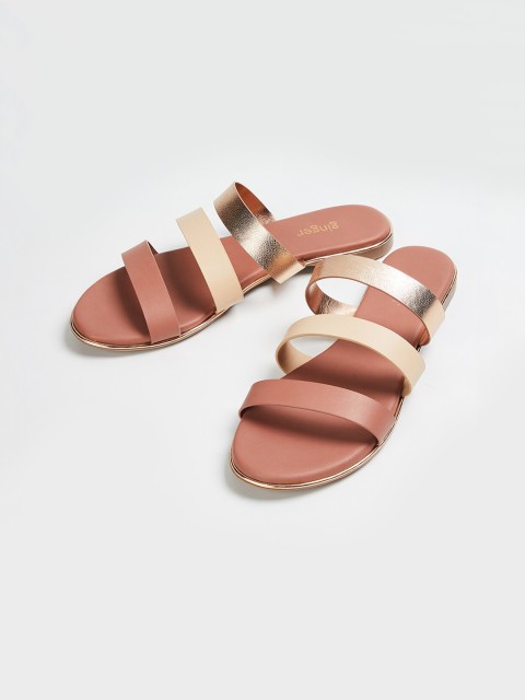 

Ginger by Lifestyle Women Pink Solid PU Open Toe Flats