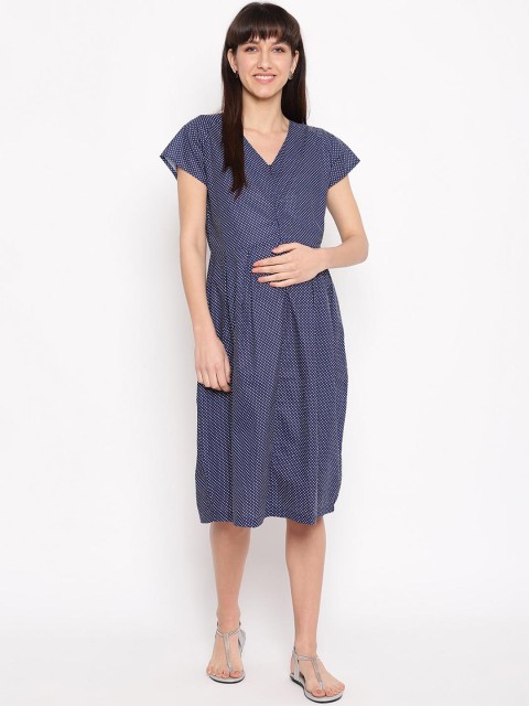 

The Vanca Women Navy Blue Solid Maternity Fit and Flare Dress