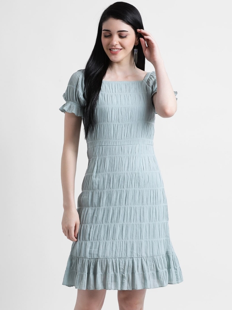 

Zink London Women Sea Green Solid Cotton A-Line Dress