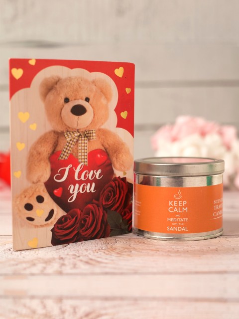 

Archies Orange & Silver-Toned Valentine Love Special Candle With Card