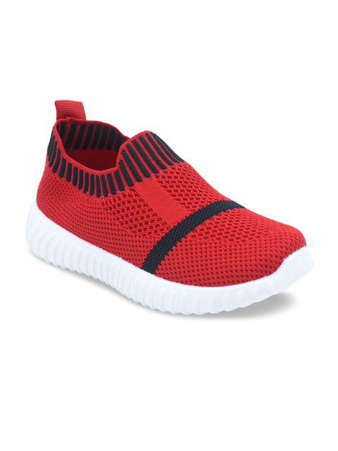 

FEETWELL SHOES Boys Red Woven Design Canvas Mid-Top Slip-On Sneakers