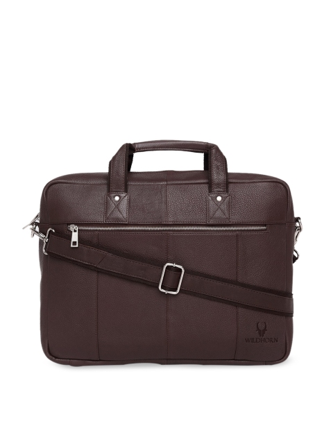

WildHorn Men Brown Textured Genuine Leather 16 inch Laptop Bag