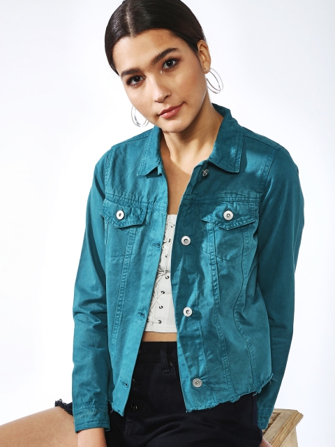 

Blue Saint Women Blue Solid Lightweight Denim Jacket
