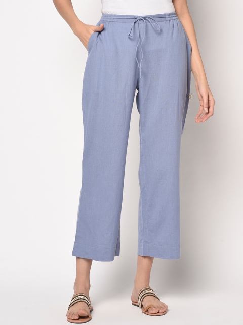

FABNEST Women Blue Regular Fit Solid Parallel Trousers