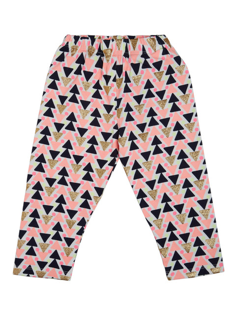 

VITAMINS Girls White & Coral Pink Printed Slim-Fit Ankle-Length Leggings