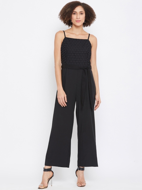 

Madame Women Black Self Design Basic Jumpsuit