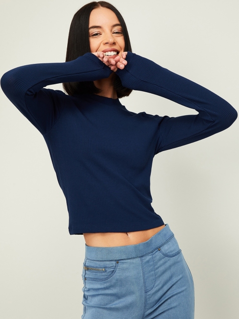 

Ginger by Lifestyle Women Navy Blue Solid Top