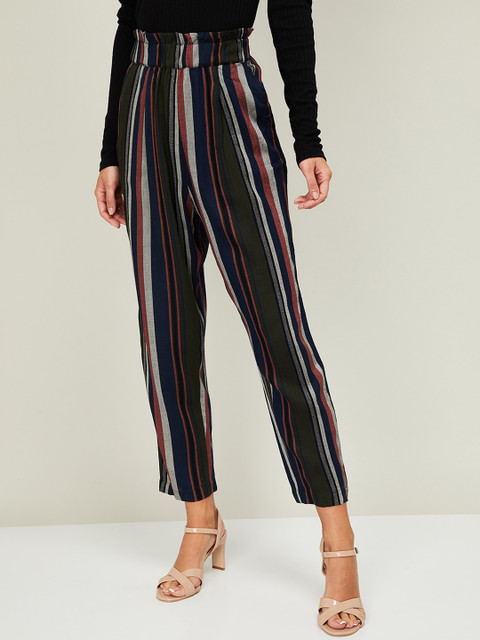

CODE by Lifestyle Women Black & Grey Regular Fit Striped Parallel Trousers