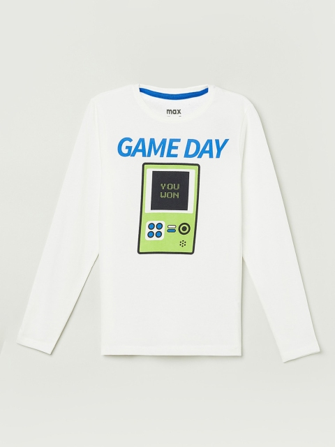 

max Boys White Printed Round Neck T-shirt